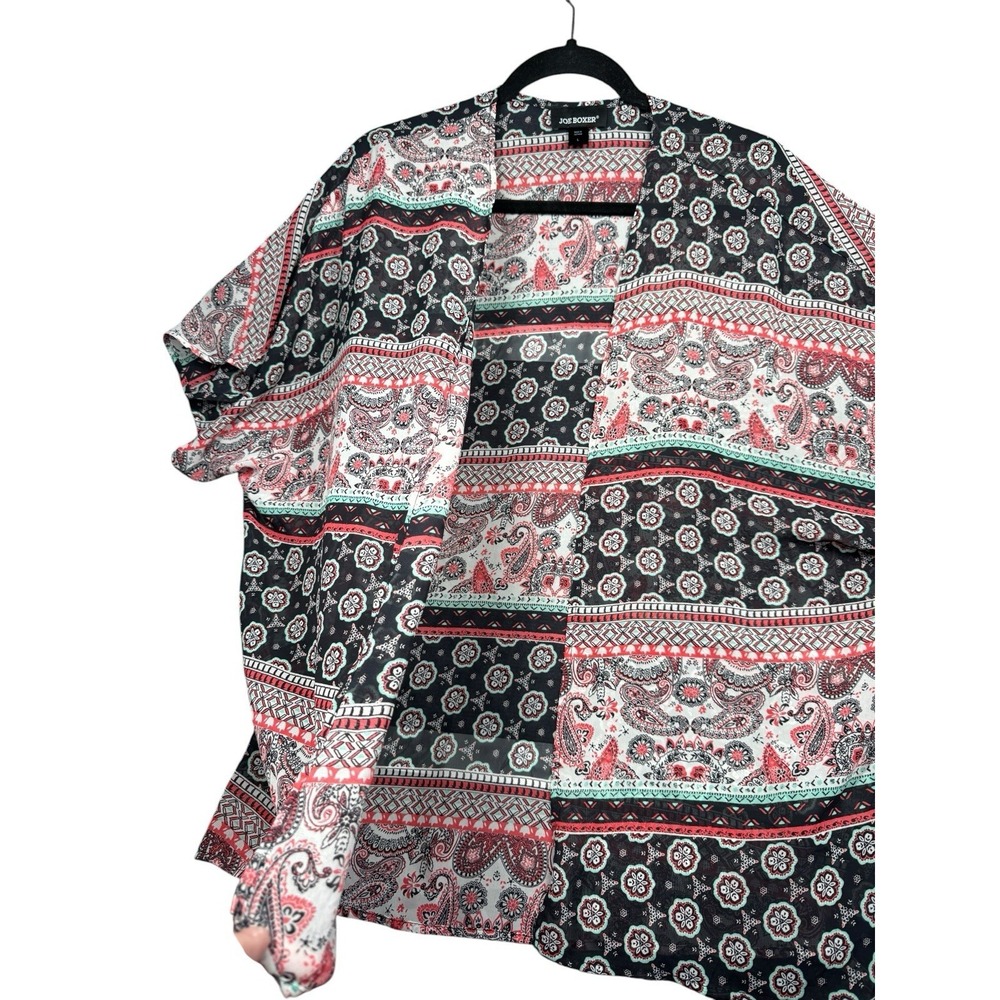 Joe Boxer Kimono Cardigan Women's Large Boho Bandana Paisley Open Front Top